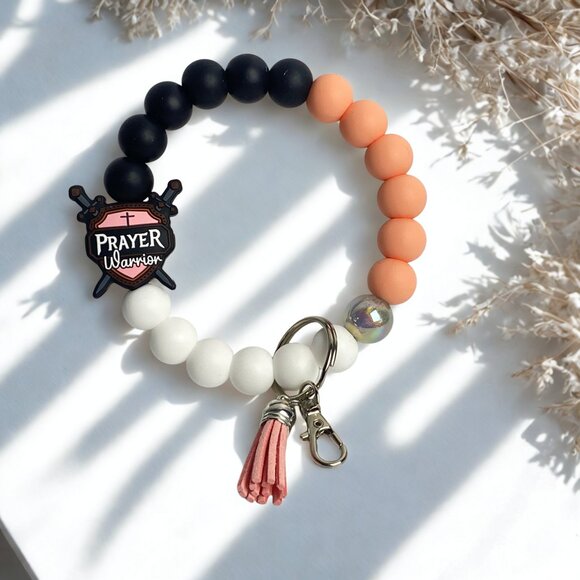 Prayer Warrior" Beaded Keychain Bracelet - Picture 3 of 4
